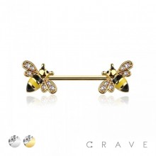 GEM PAVED BEE 316L SURGICAL STEEL NIPPLE BAR